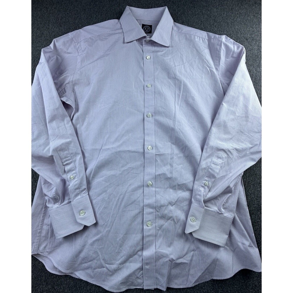 Q Clothier Shirt Mens Size 17.5 Pink White Striped Button Down Long Sleeve Dress